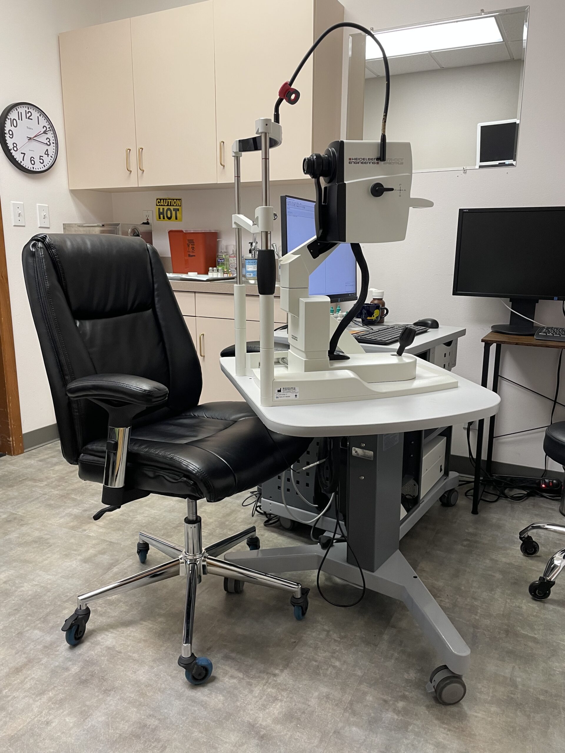 An Optos machine is used in ophthalmology for capturing ultra-widefield images of the retina, which aids in the detection and management of various eye conditions such as diabetic retinopathy, age-related macular degeneration, and retinal detachments. This non-invasive imaging technology allows for a detailed view of the retina without the need for dilation drops.